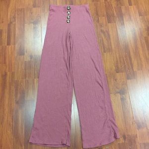 Fashion Nova Ribbed High Rise Pink Palazzo Pants